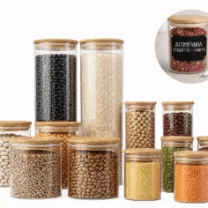 Kit Potes Herméticos de Vidro com Tampa de Bambu